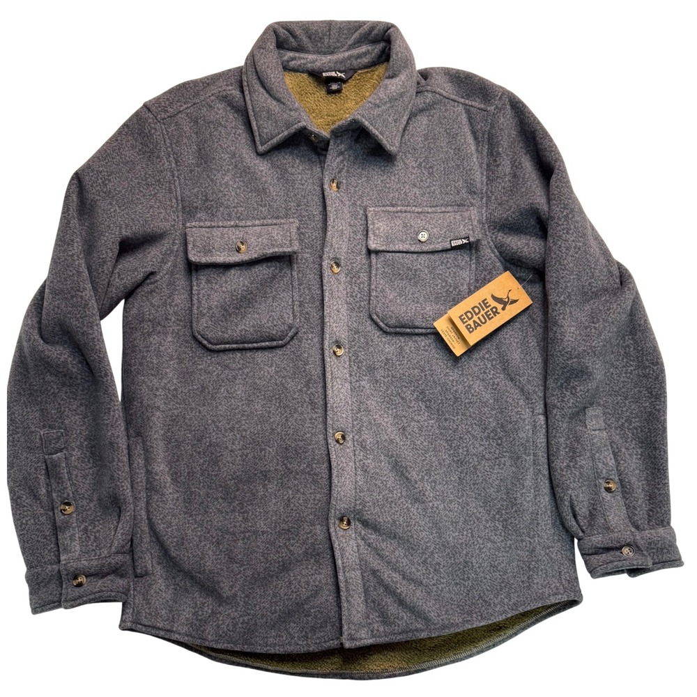 Eddie Bauer Sparrow Shirt Jacket Mens Large Grey Sherpa Lined Fleece Shacket